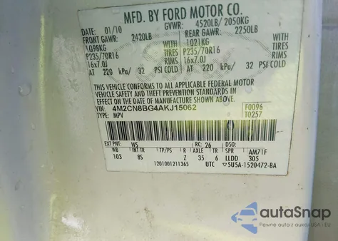 2010 Mercury Mariner from USA, damaged, VIN 4M2CN8BG4AKJ15062